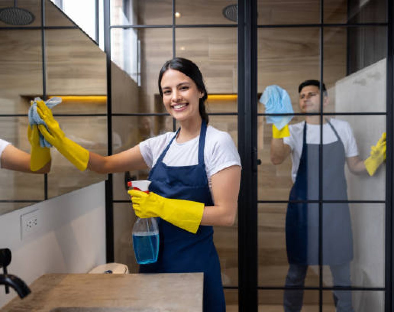 Janitorial staff maintaining spotless floors and sanitized surfaces daily